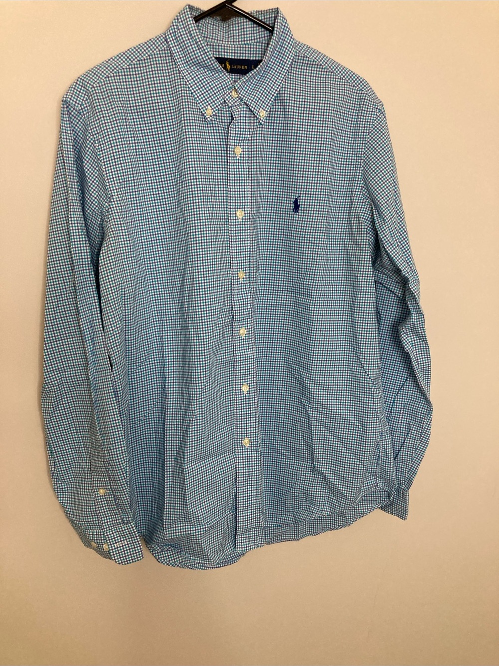 Ralph Lauren Light Blue Small-Check Button-Down Shirt